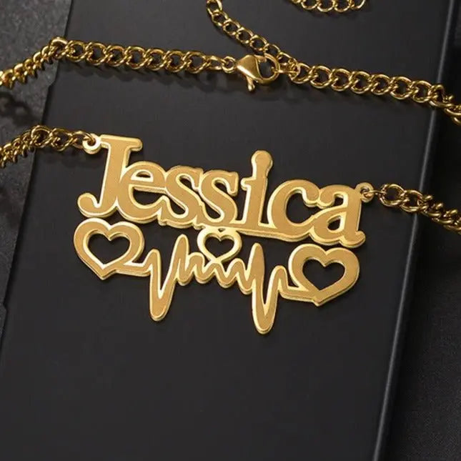 EKG love embellishment customized name necklace - Blade & Thread