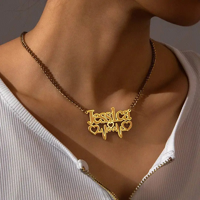 EKG love embellishment customized name necklace - Blade & Thread