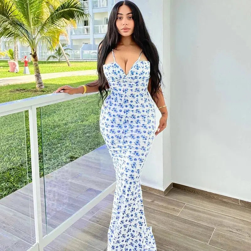 Elegant Floral Beach Vacation Bodycon Streetwear Long Dress - Blade & Thread