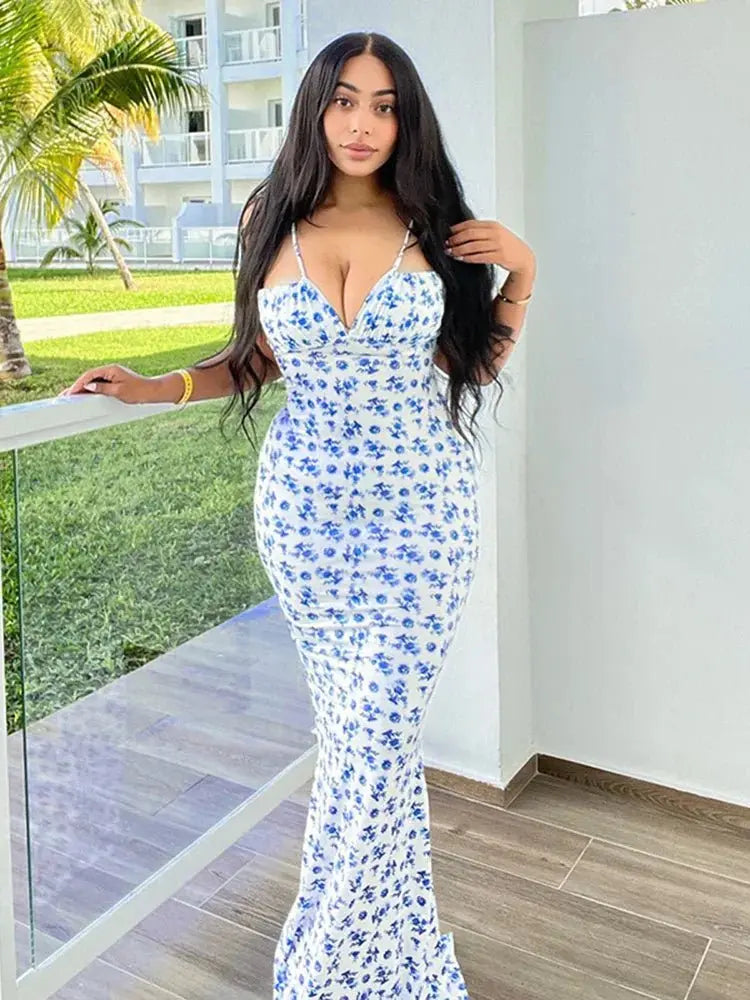 Elegant Floral Beach Vacation Bodycon Streetwear Long Dress - Blade & Thread