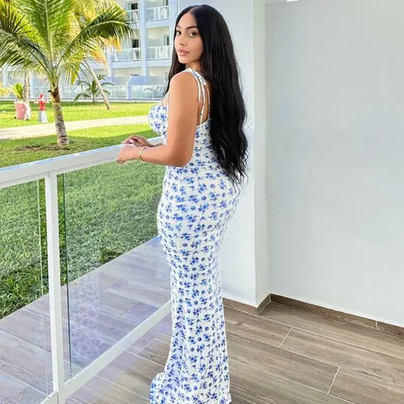 Elegant Floral Beach Vacation Bodycon Streetwear Long Dress - Blade & Thread