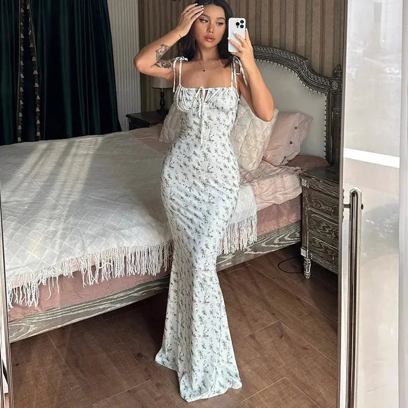 Elegant Floral Beach Vacation Bodycon Streetwear Long Dress - Blade & Thread