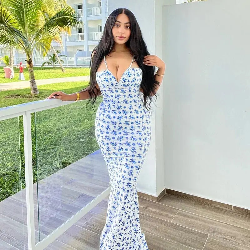 Elegant Floral Beach Vacation Bodycon Streetwear Long Dress - Blade & Thread