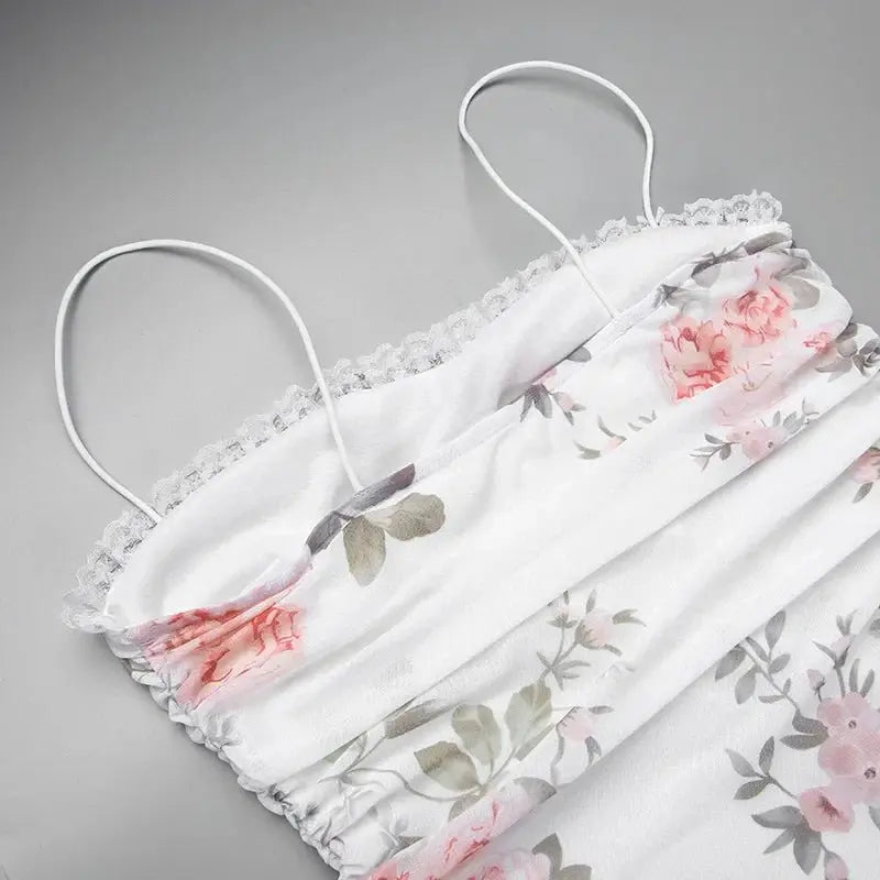 Elegant Flower Print Suspender Dress Women Fashion Off Shoulder Backless Midi Dresses - Blade & Thread