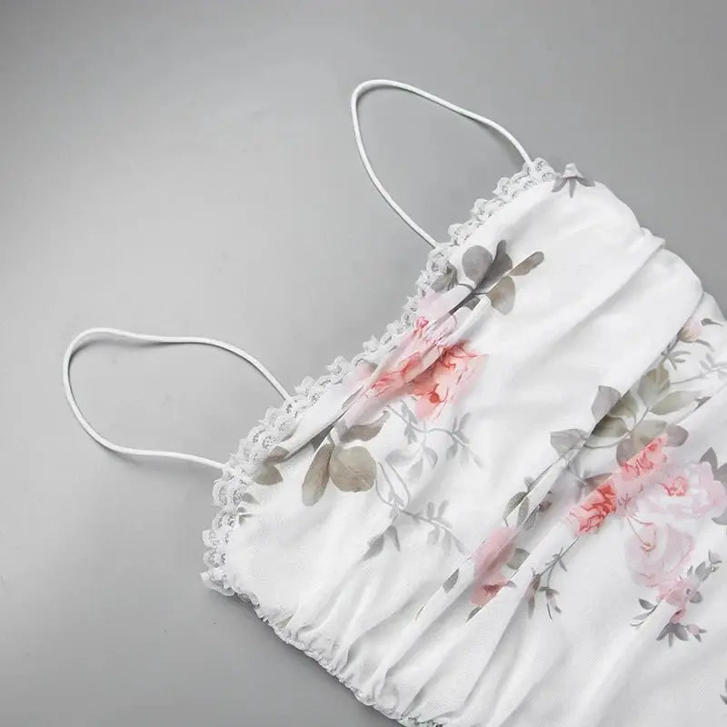 Elegant Flower Print Suspender Dress Women Fashion Off Shoulder Backless Midi Dresses - Blade & Thread