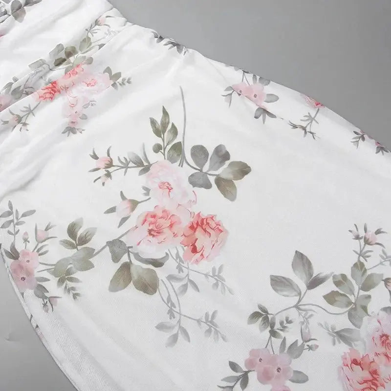 Elegant Flower Print Suspender Dress Women Fashion Off Shoulder Backless Midi Dresses - Blade & Thread
