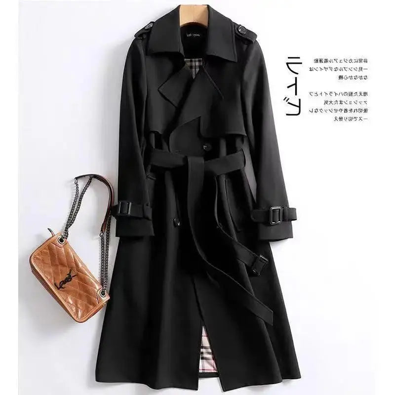 Elegant Long Windbreaker Korean Double Breasted Belt Dust Coat - Blade & Thread