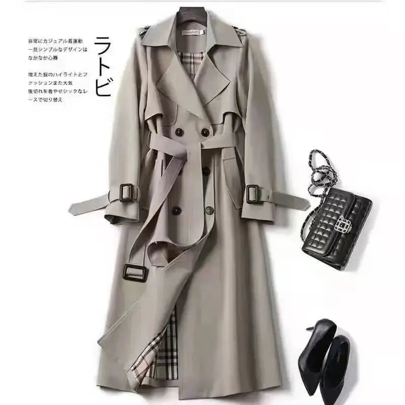 Elegant Long Windbreaker Korean Double Breasted Belt Dust Coat - Blade & Thread