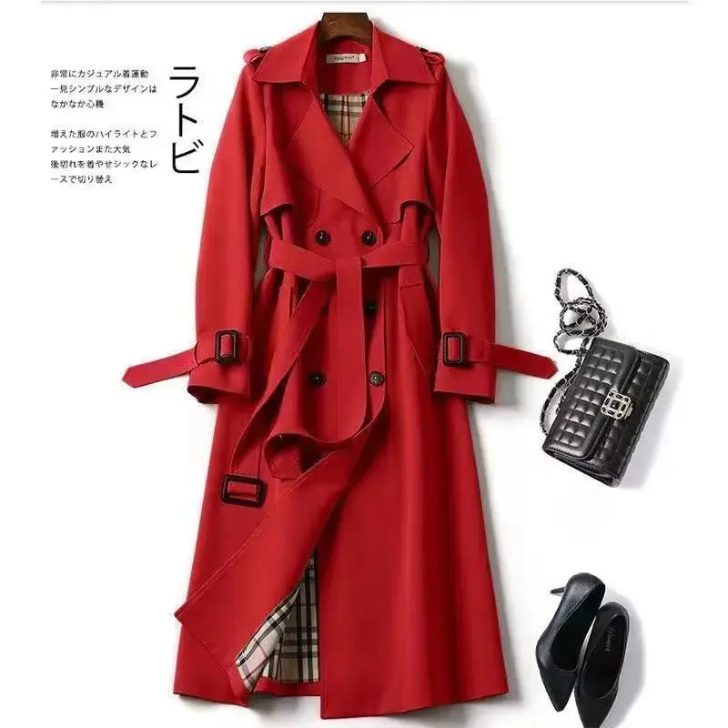 Elegant Long Windbreaker Korean Double Breasted Belt Dust Coat - Blade & Thread