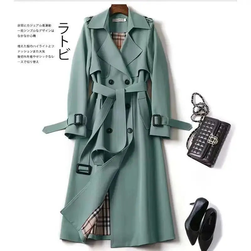 Elegant Long Windbreaker Korean Double Breasted Belt Dust Coat - Blade & Thread