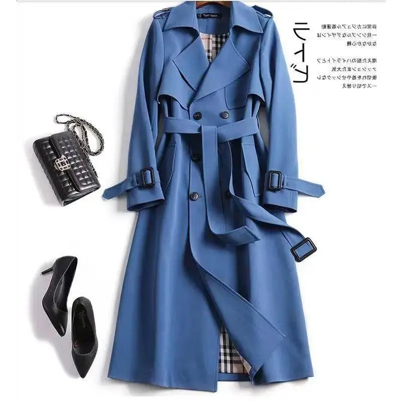 Elegant Long Windbreaker Korean Double Breasted Belt Dust Coat - Blade & Thread