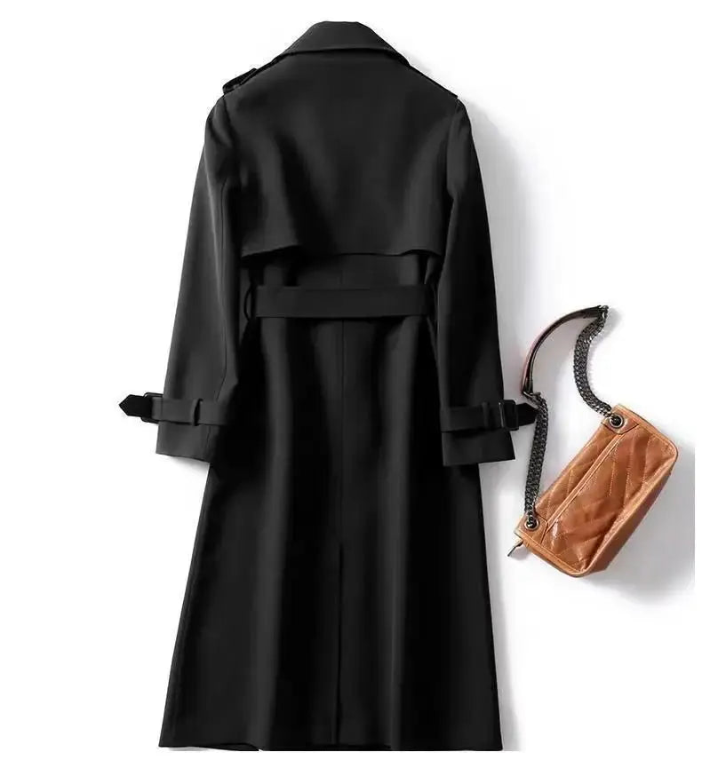 Elegant Long Windbreaker Korean Double Breasted Belt Dust Coat - Blade & Thread