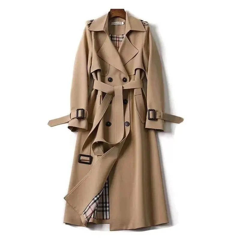 Elegant Long Windbreaker Korean Double Breasted Belt Dust Coat - Blade & Thread