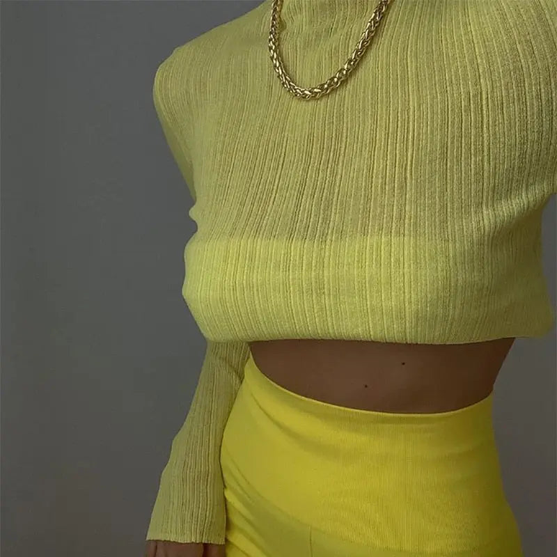 Elegant See Through Long Sleeve Mock Neck Women Tops Fashion Streetwear T-Shirts nowadaysfashion