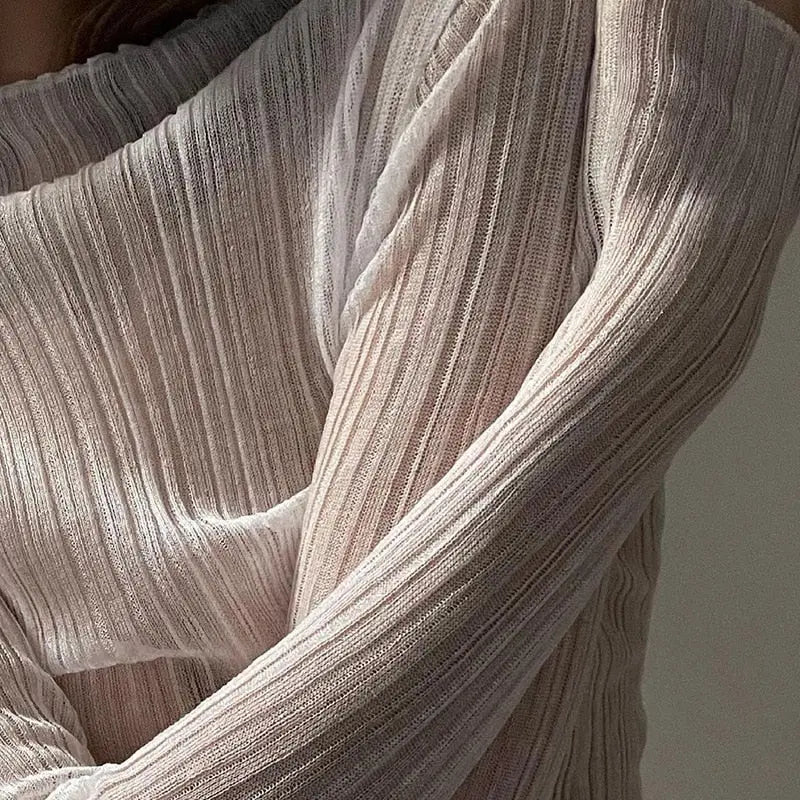 Elegant See Through Long Sleeve Mock Neck Women Tops Fashion Streetwear T-Shirts nowadaysfashion