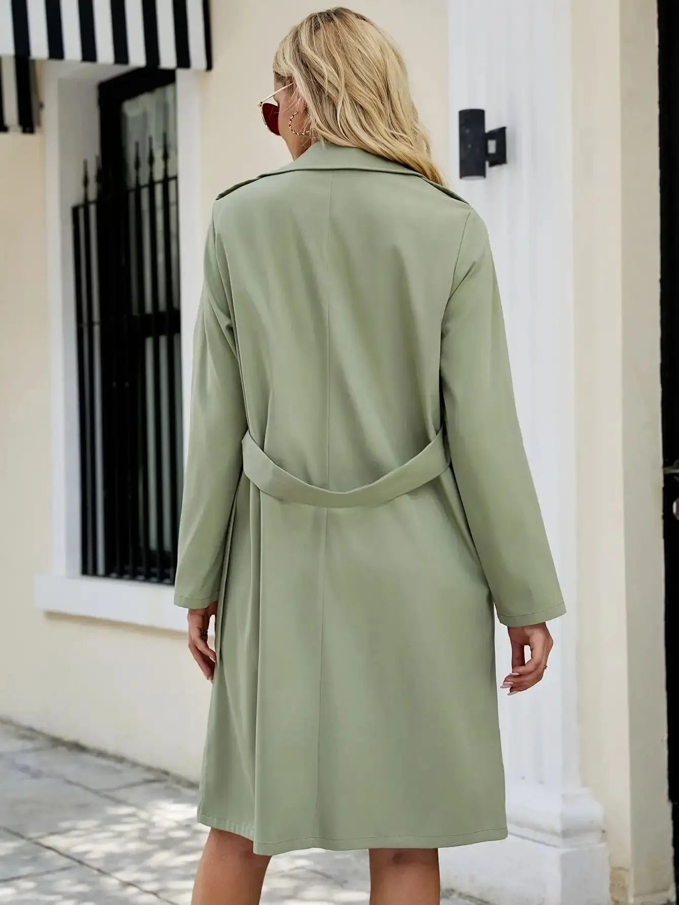 Elegant Solid Color Long Trench Double Breasted Long Sleeve Coats - Blade & Thread
