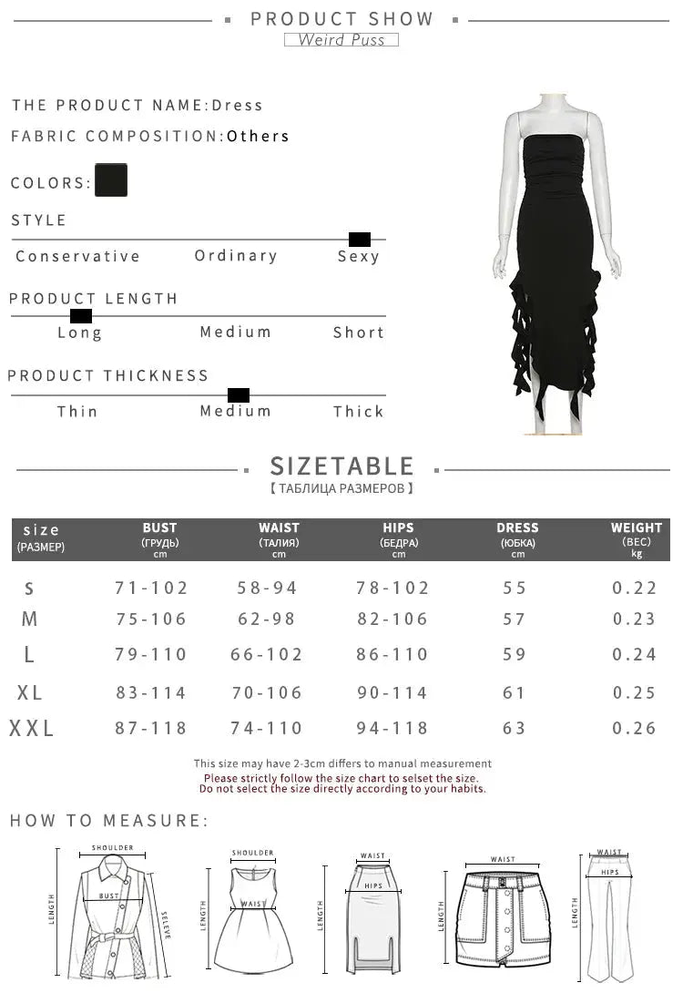 Elegant Strapless Dress Women Irregular Tassel Skinny Split Maxi Bodycon - Blade & Thread