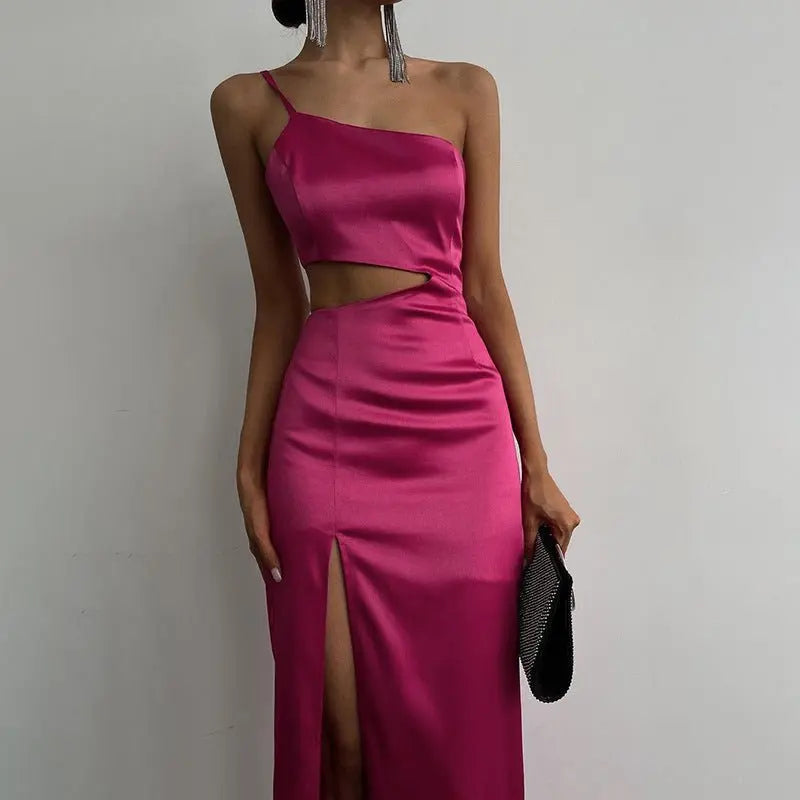 Elegant Women Diagonal Tassels Long Slip Party Dresses Sexy Off Shoulder Hollow Out Dress - Blade & Thread