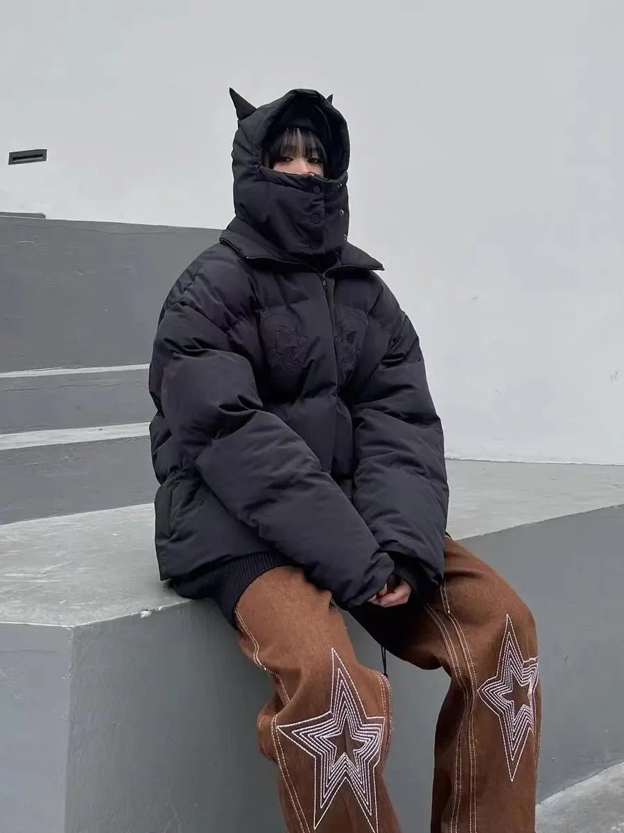 Embroidered Skull Jacket Streetwear Little Devil Designer Hood Padded Jacket Coat - Blade & Thread