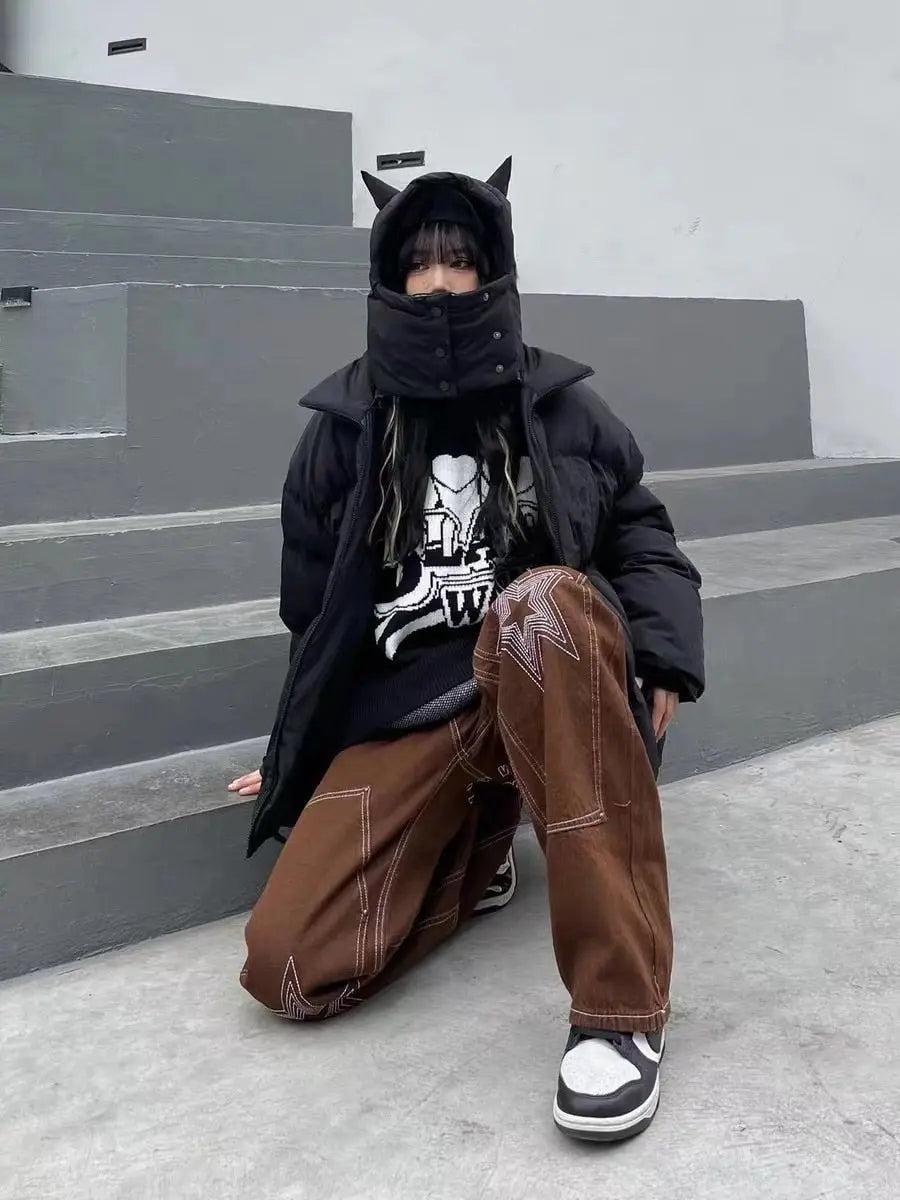Embroidered Skull Jacket Streetwear Little Devil Designer Hood Padded Jacket Coat - Blade & Thread