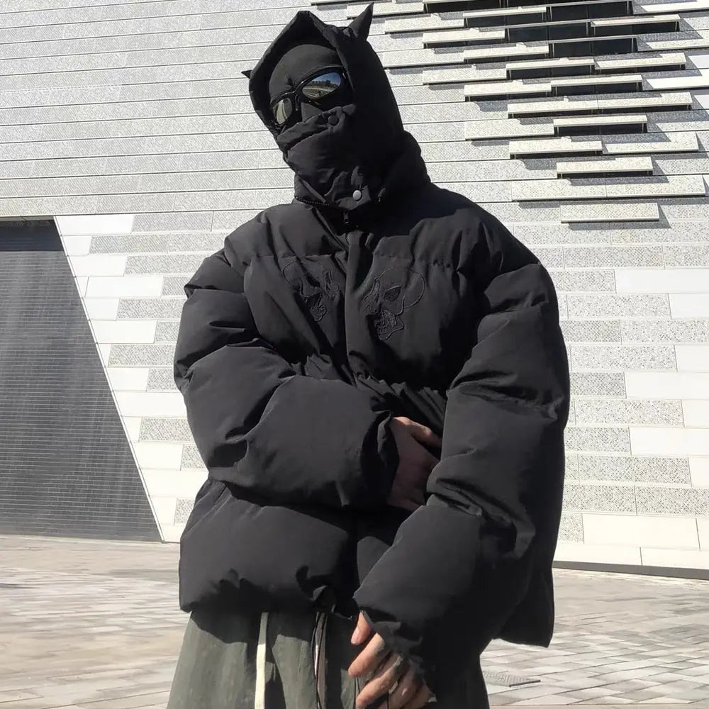 Embroidered Skull Jacket Streetwear Little Devil Designer Hood Padded Jacket Coat - Blade & Thread