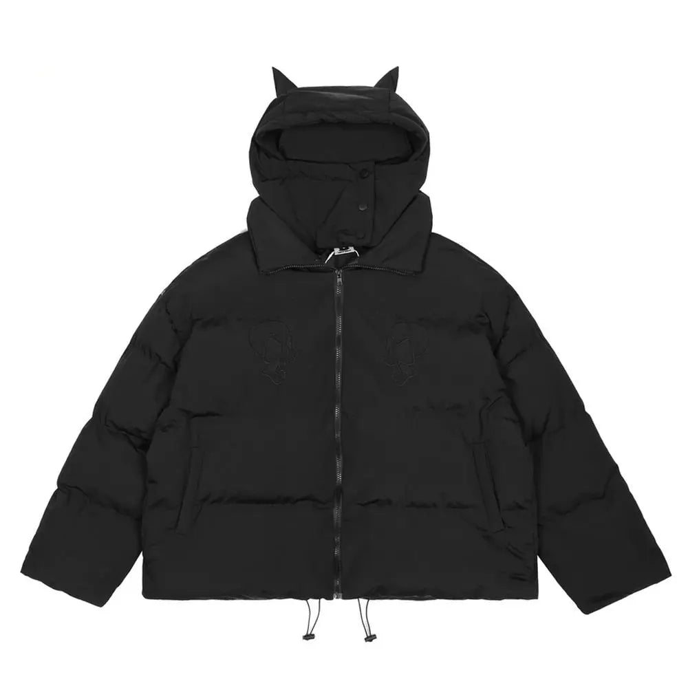 Embroidered Skull Jacket Streetwear Little Devil Designer Hood Padded Jacket Coat - Blade & Thread