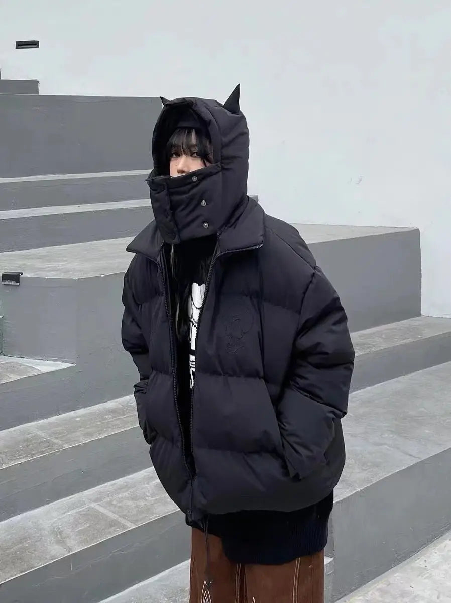 Embroidered Skull Jacket Streetwear Little Devil Designer Hood Padded Jacket Coat - Blade & Thread