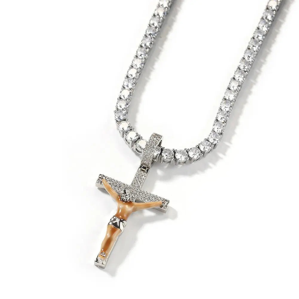 Enamel Cross Diamond Pendant - Blade & Thread