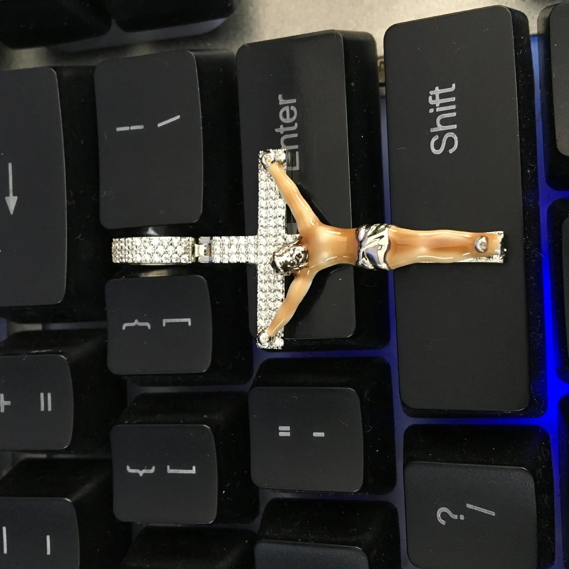 Enamel Cross Diamond Pendant - Blade & Thread