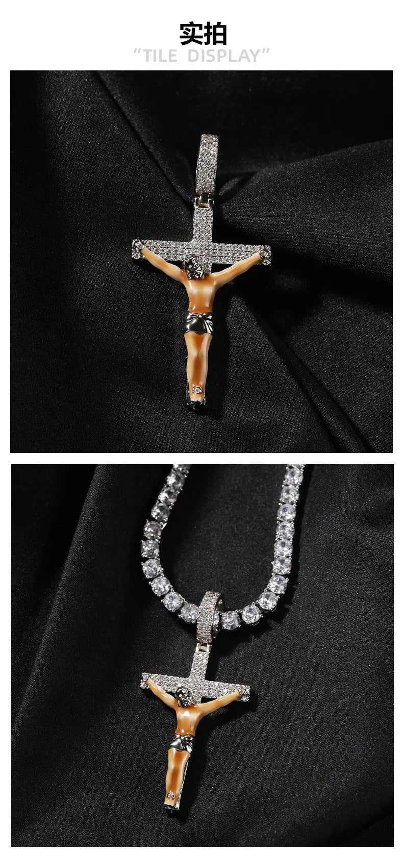 Enamel Cross Diamond Pendant - Blade & Thread
