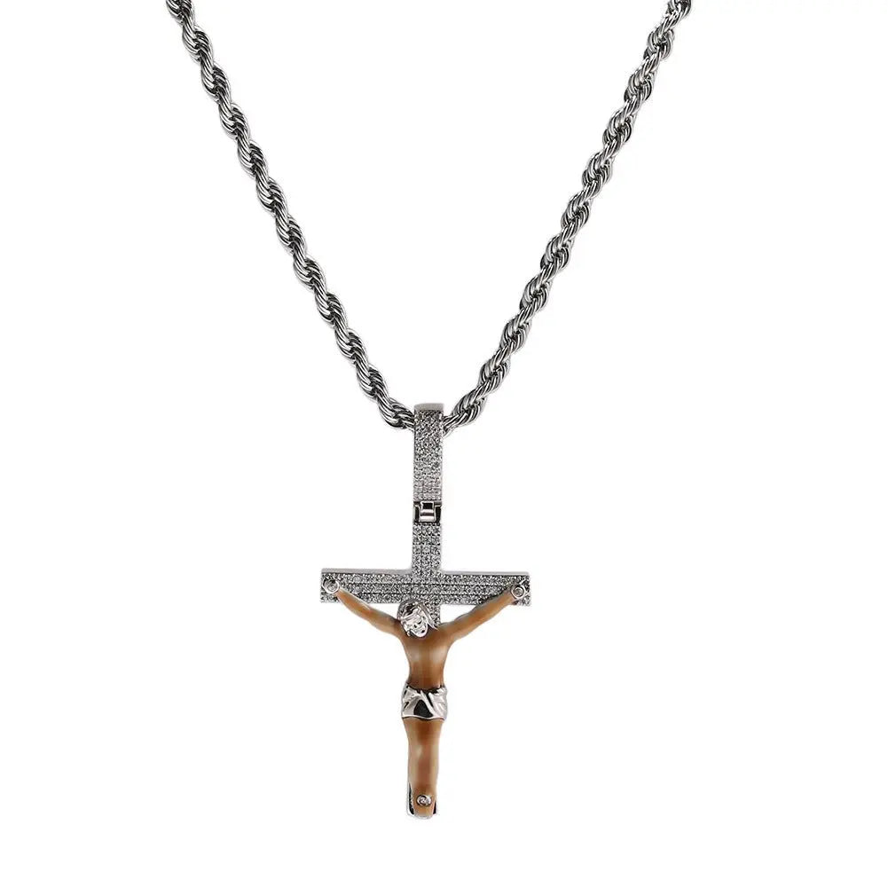 Enamel Cross Diamond Pendant - Blade & Thread