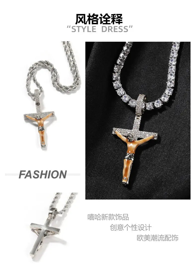 Enamel Cross Diamond Pendant - Blade & Thread