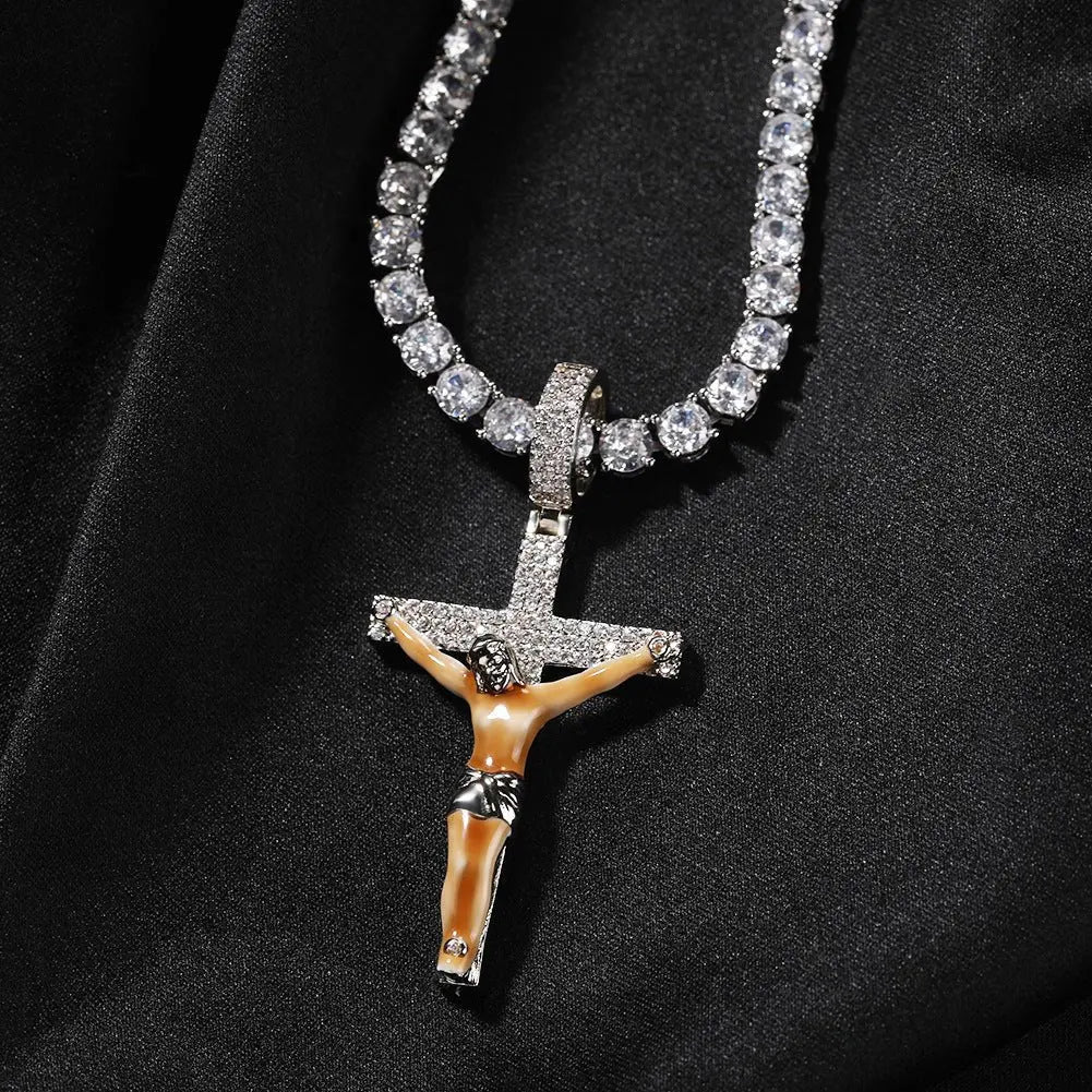 Enamel Cross Diamond Pendant - Blade & Thread