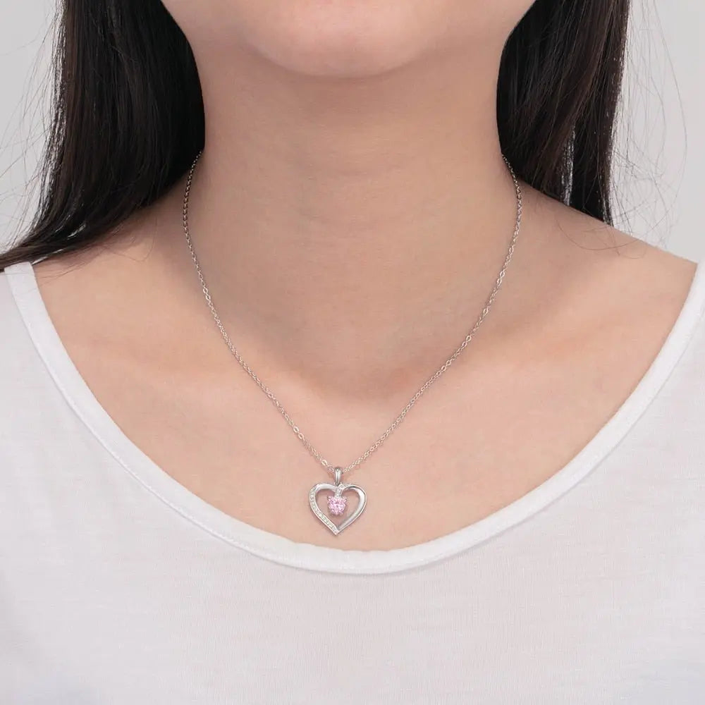 Engrave Name Heart Pendants with Customize Birthstone Necklace - Blade & Thread