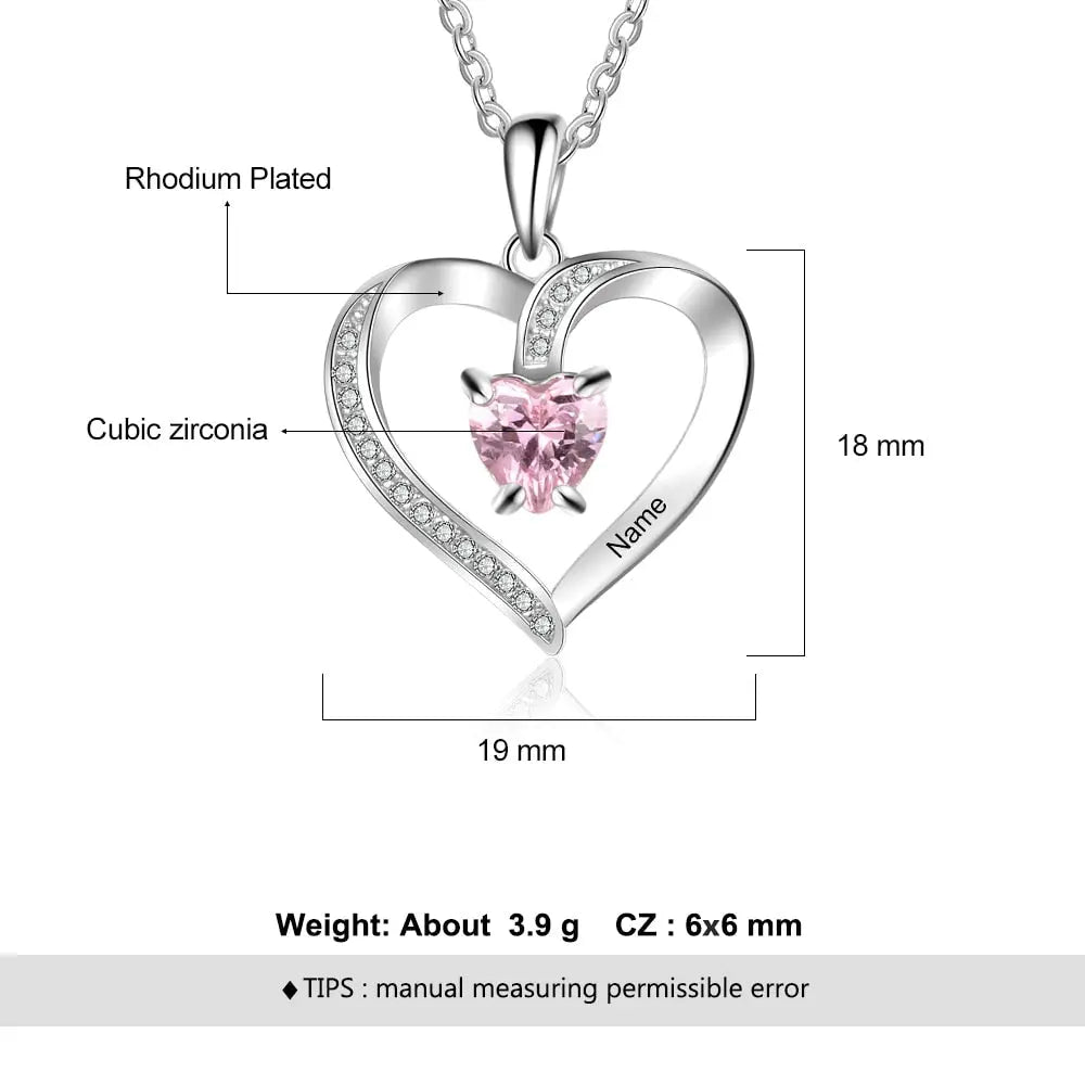 Engrave Name Heart Pendants with Customize Birthstone Necklace - Blade & Thread