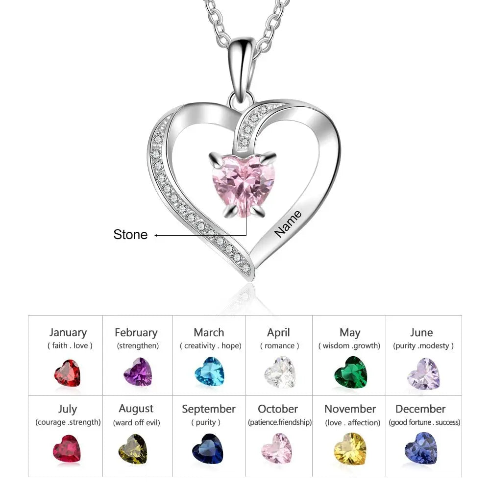 Engrave Name Heart Pendants with Customize Birthstone Necklace - Blade & Thread