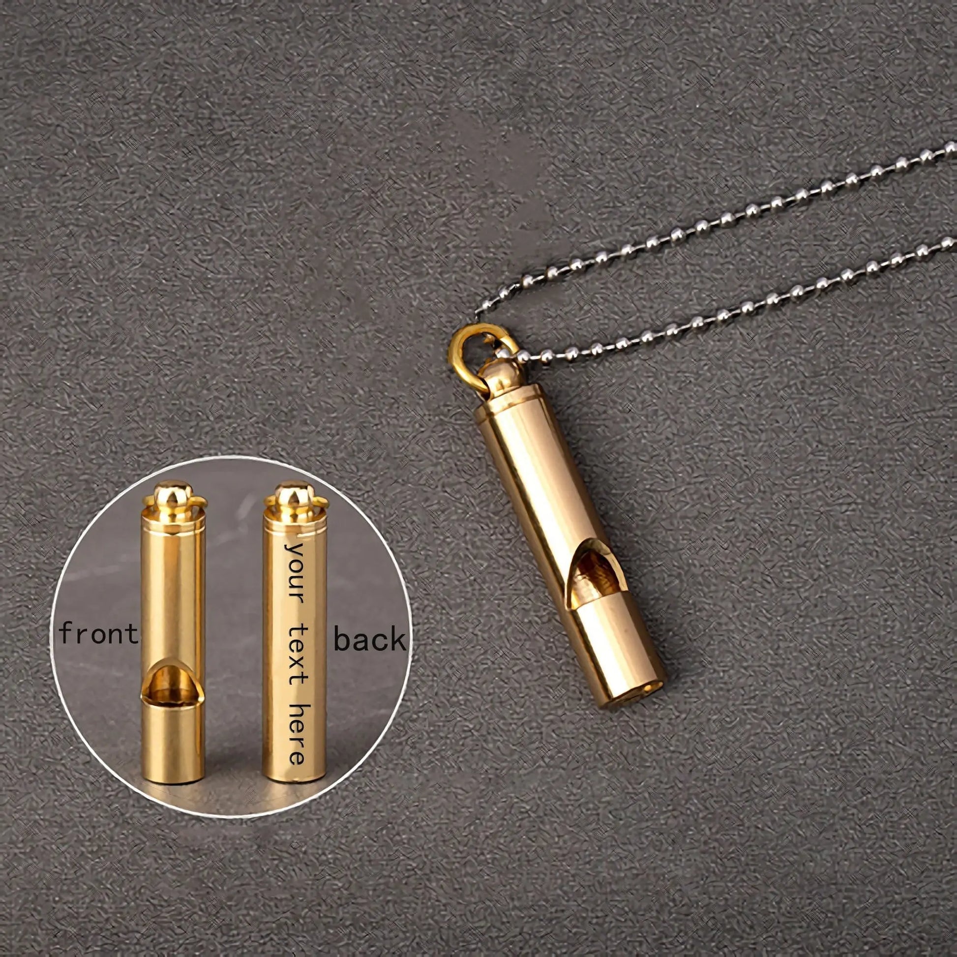 Engraved Text Brass Whistle Necklaces Custom Phone Number Children Anti-lost Necklace - Blade & Thread
