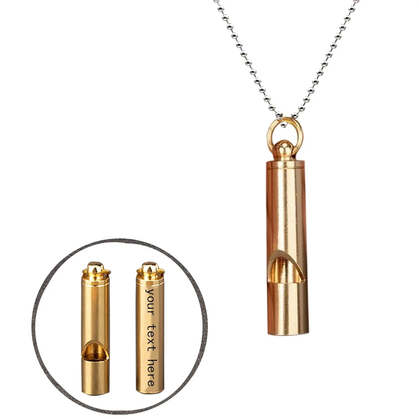 Engraved Text Brass Whistle Necklaces Custom Phone Number Children Anti-lost Necklace - Blade & Thread