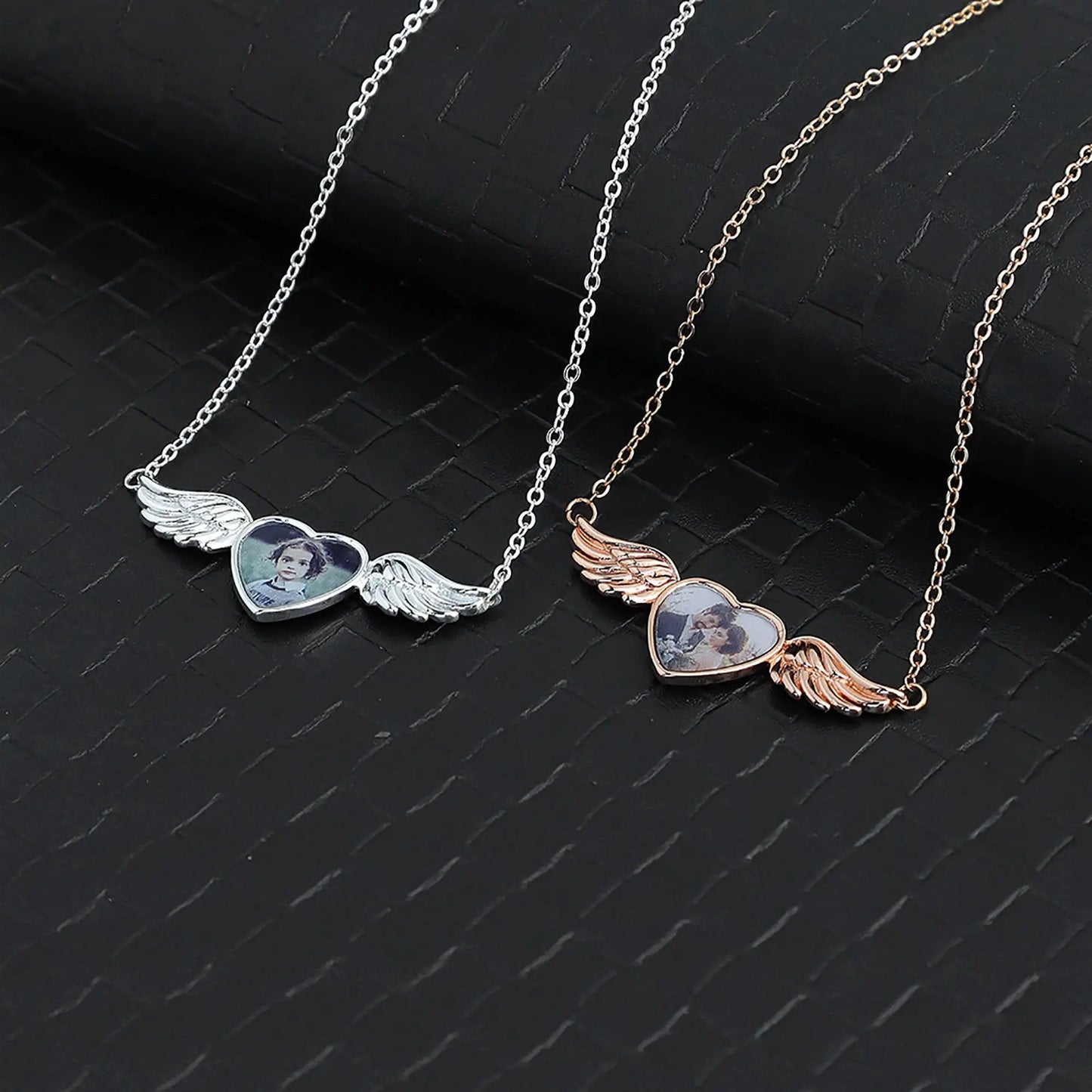 Engraved Text Custom Photo Angel Wing Heart Shaped Jewelry Gifts - Blade & Thread