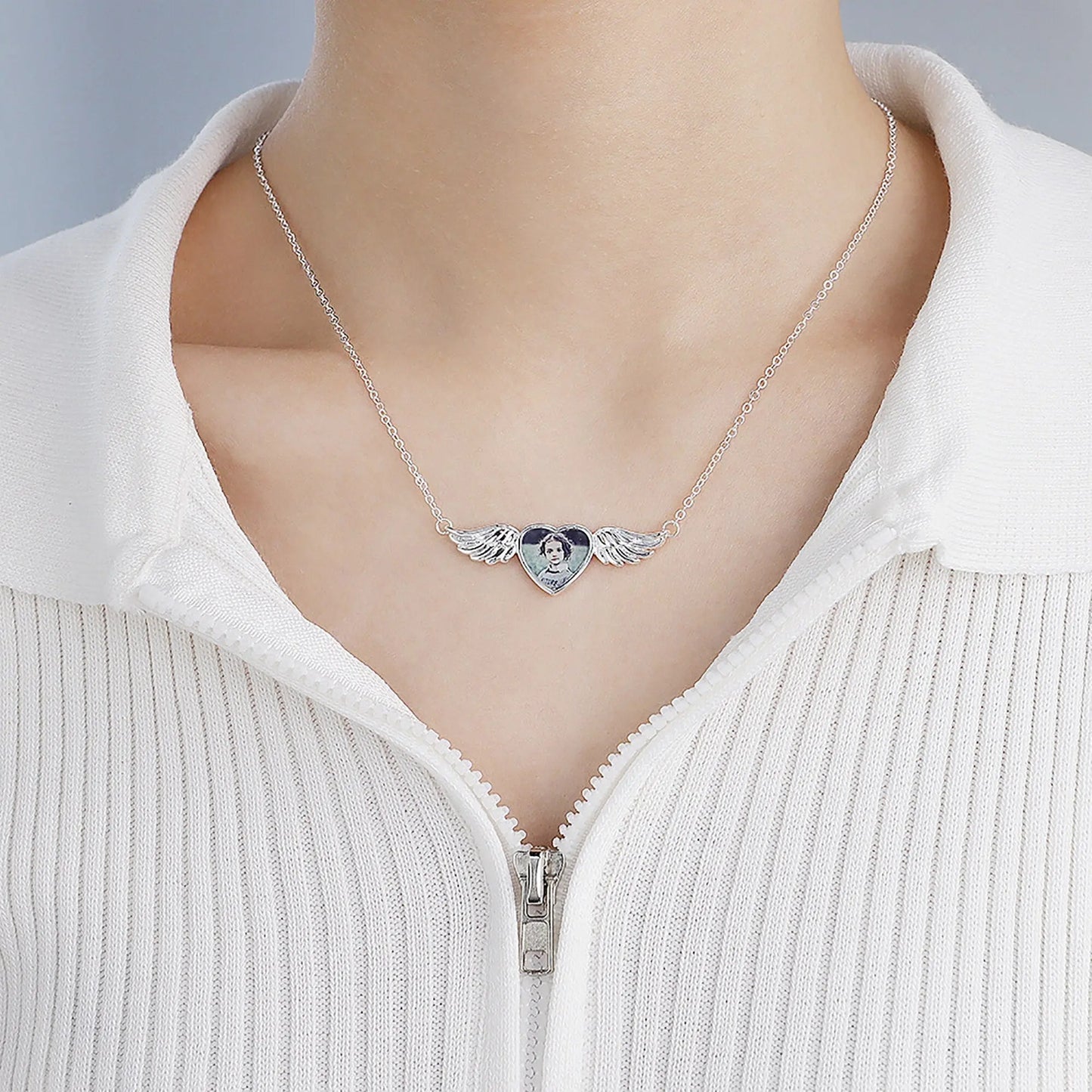 Engraved Text Custom Photo Angel Wing Heart Shaped Jewelry Gifts - Blade & Thread