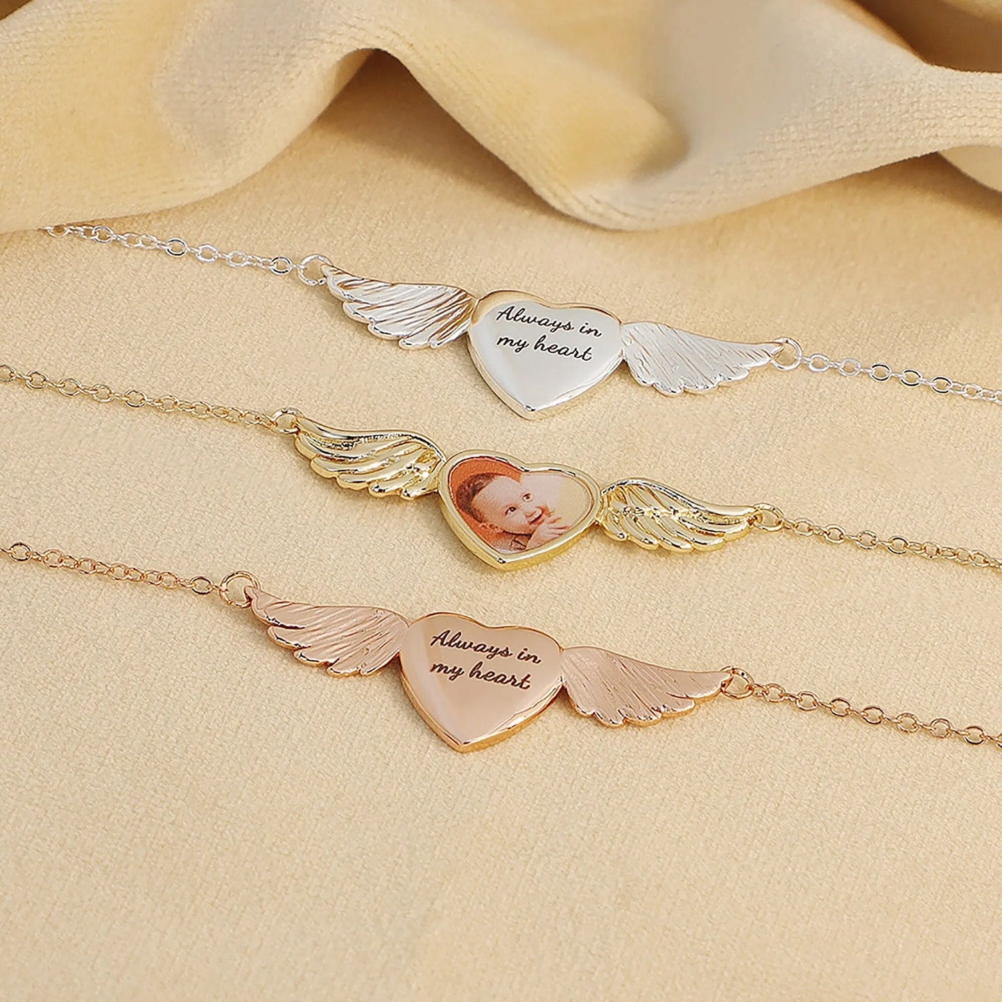Engraved Text Custom Photo Angel Wing Heart Shaped Jewelry Gifts - Blade & Thread