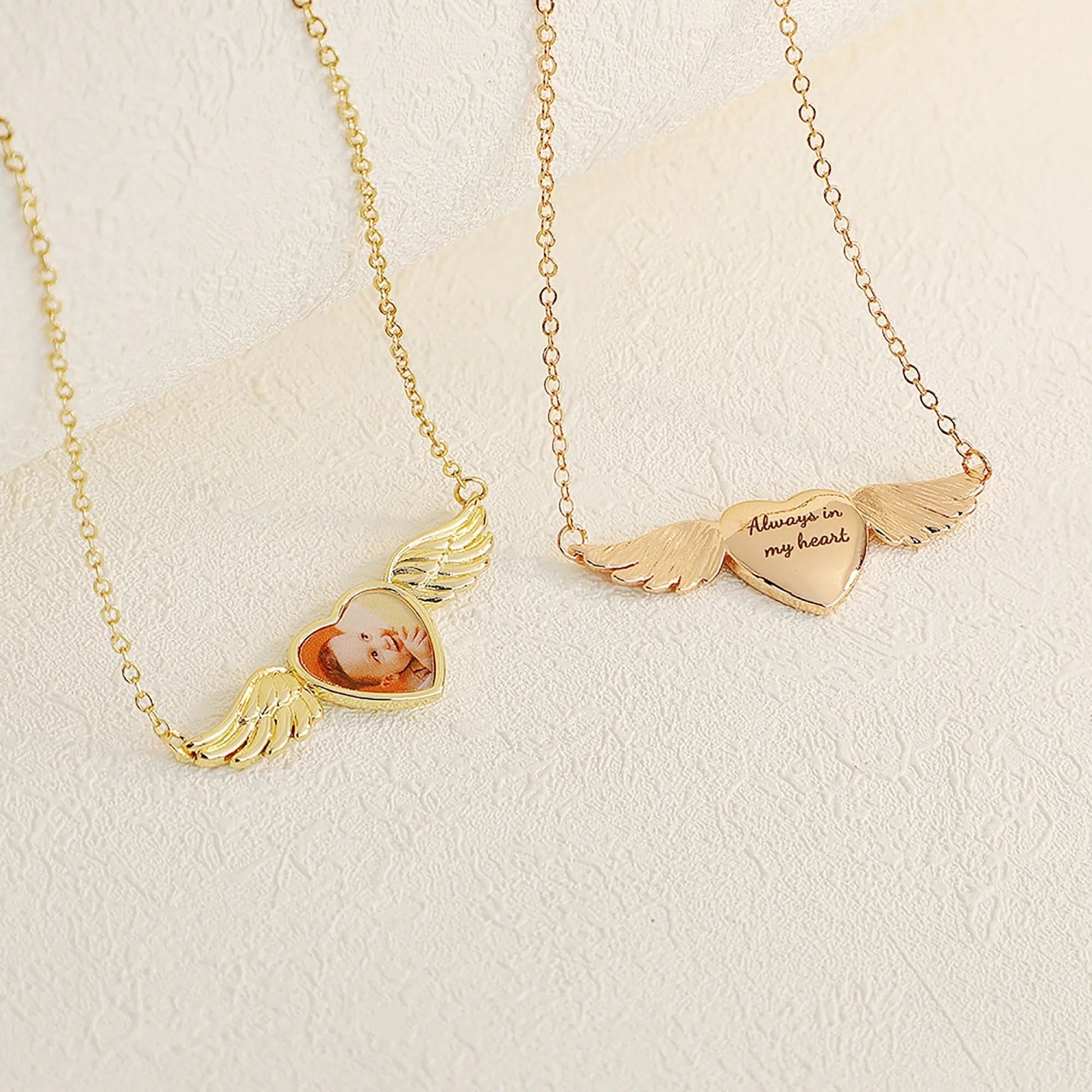 Engraved Text Custom Photo Angel Wing Heart Shaped Jewelry Gifts - Blade & Thread