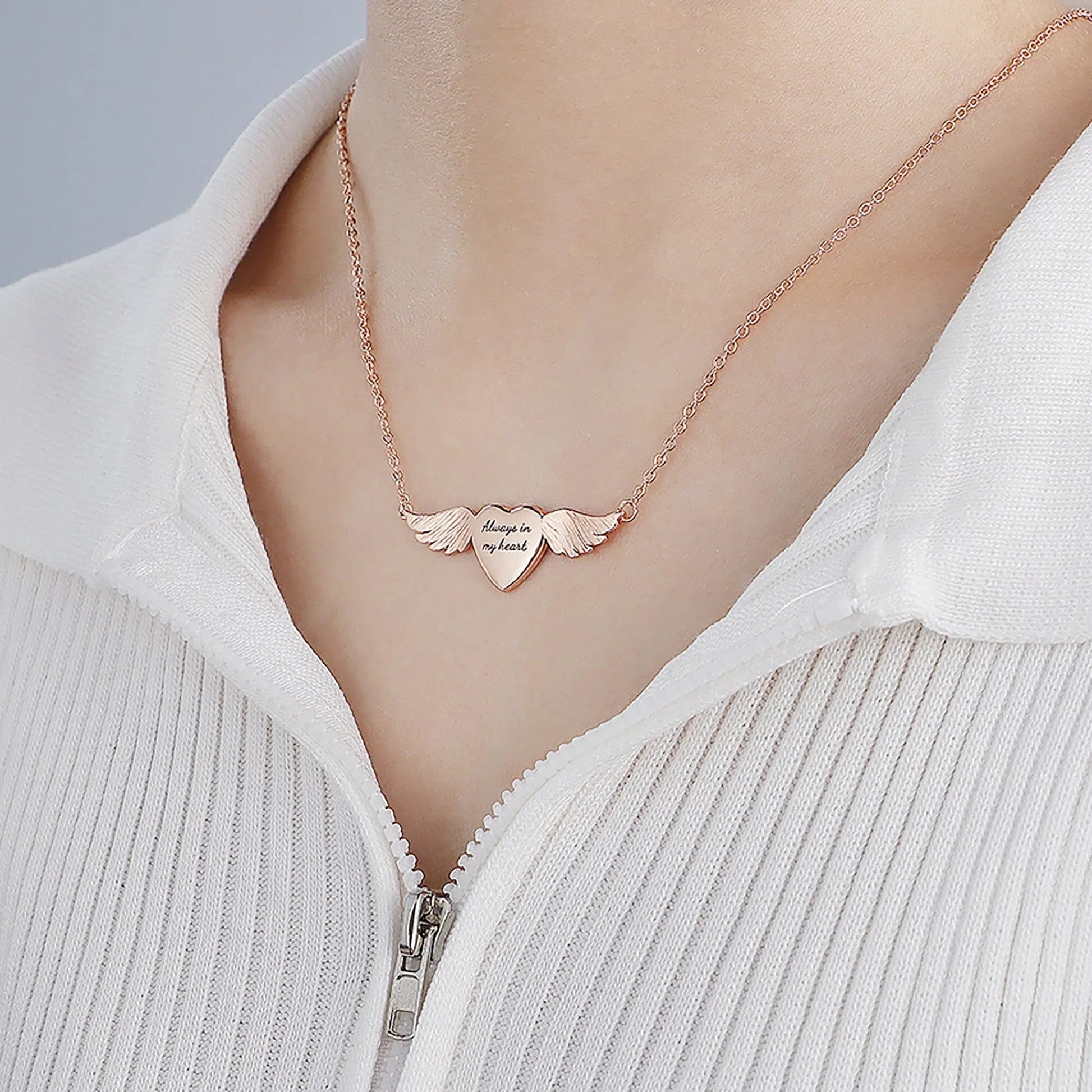 Engraved Text Custom Photo Angel Wing Heart Shaped Jewelry Gifts - Blade & Thread