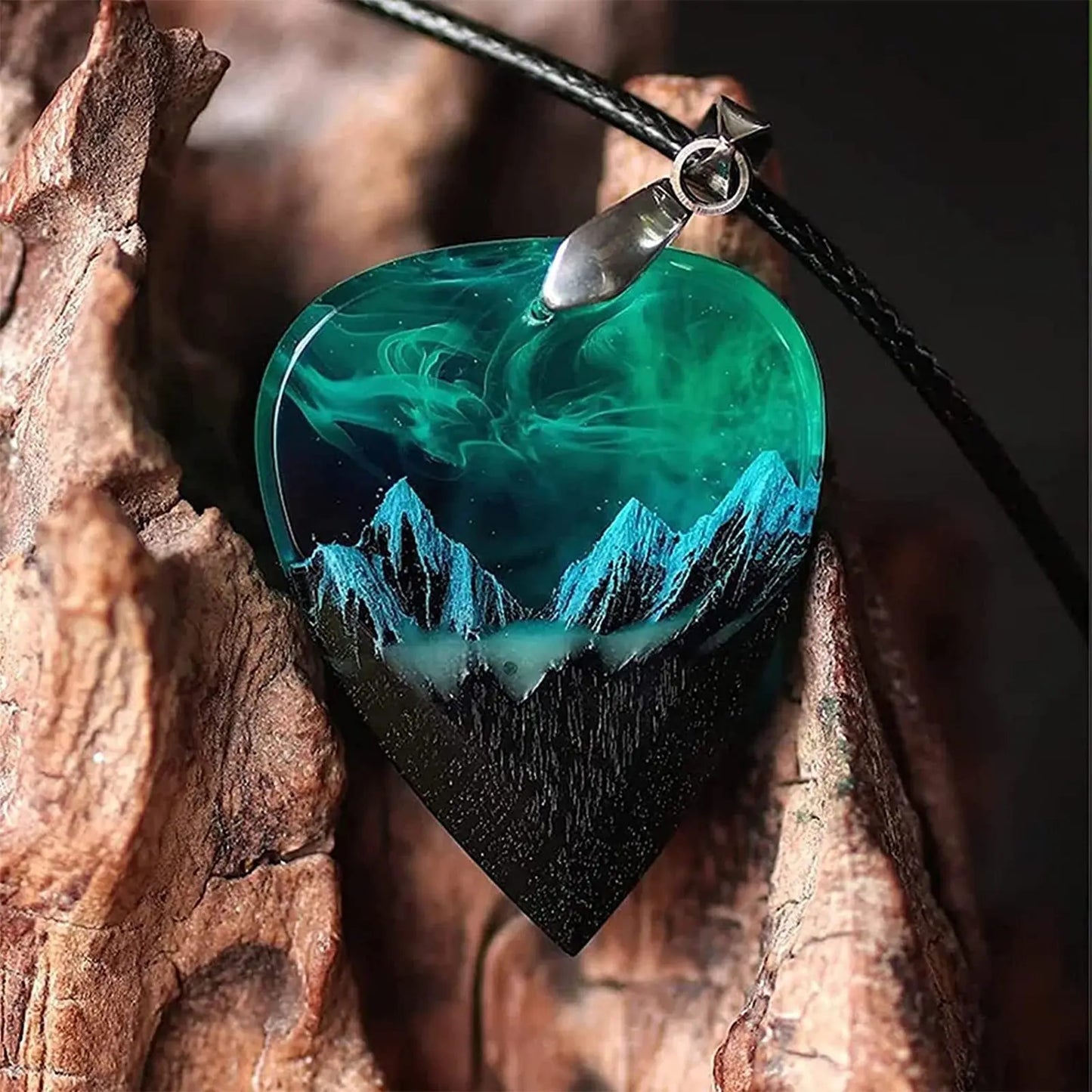 Epoxy Resin Necklace Wooden Pendant Mountains Heart Pendants Paired - Blade & Thread