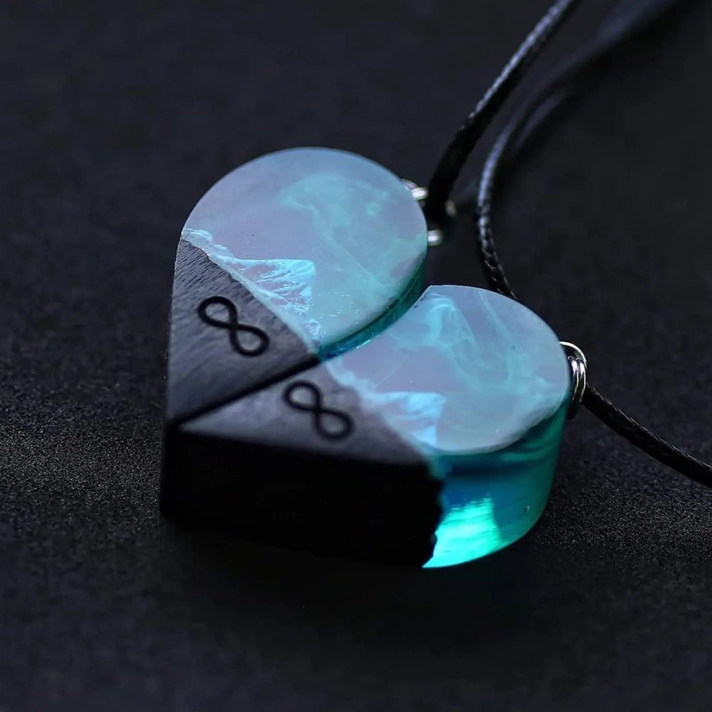 Epoxy Resin Necklace Wooden Pendant Mountains Heart Pendants Paired - Blade & Thread