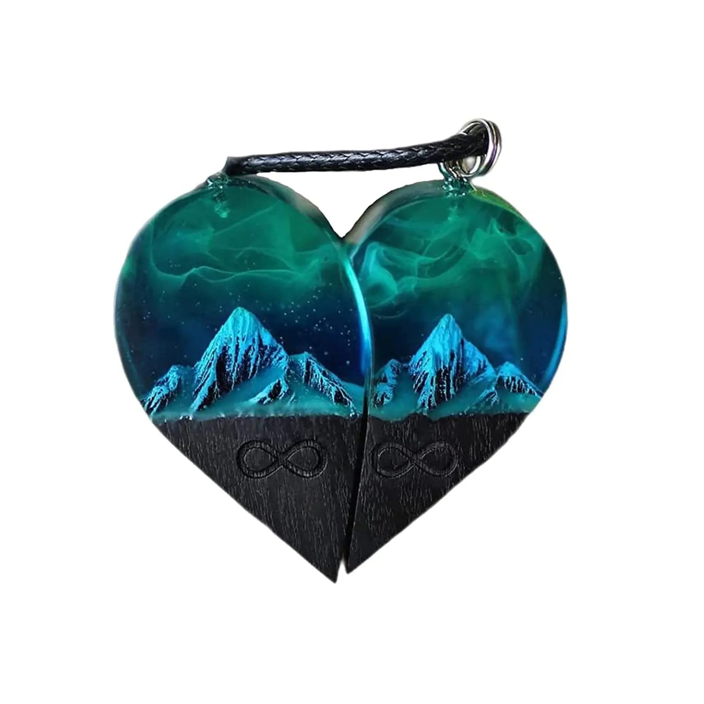 Epoxy Resin Necklace Wooden Pendant Mountains Heart Pendants Paired - Blade & Thread
