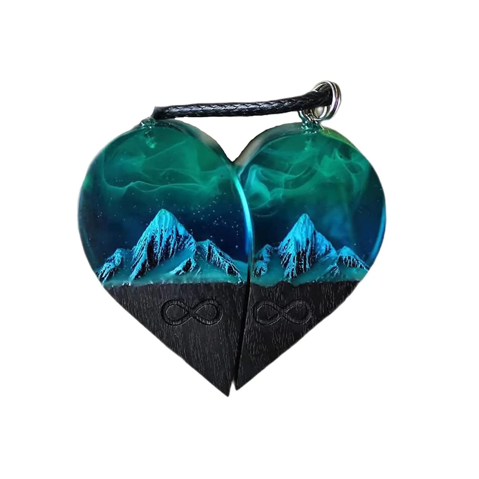 Epoxy Resin Necklace Wooden Pendant Mountains Heart Pendants Paired - Blade & Thread
