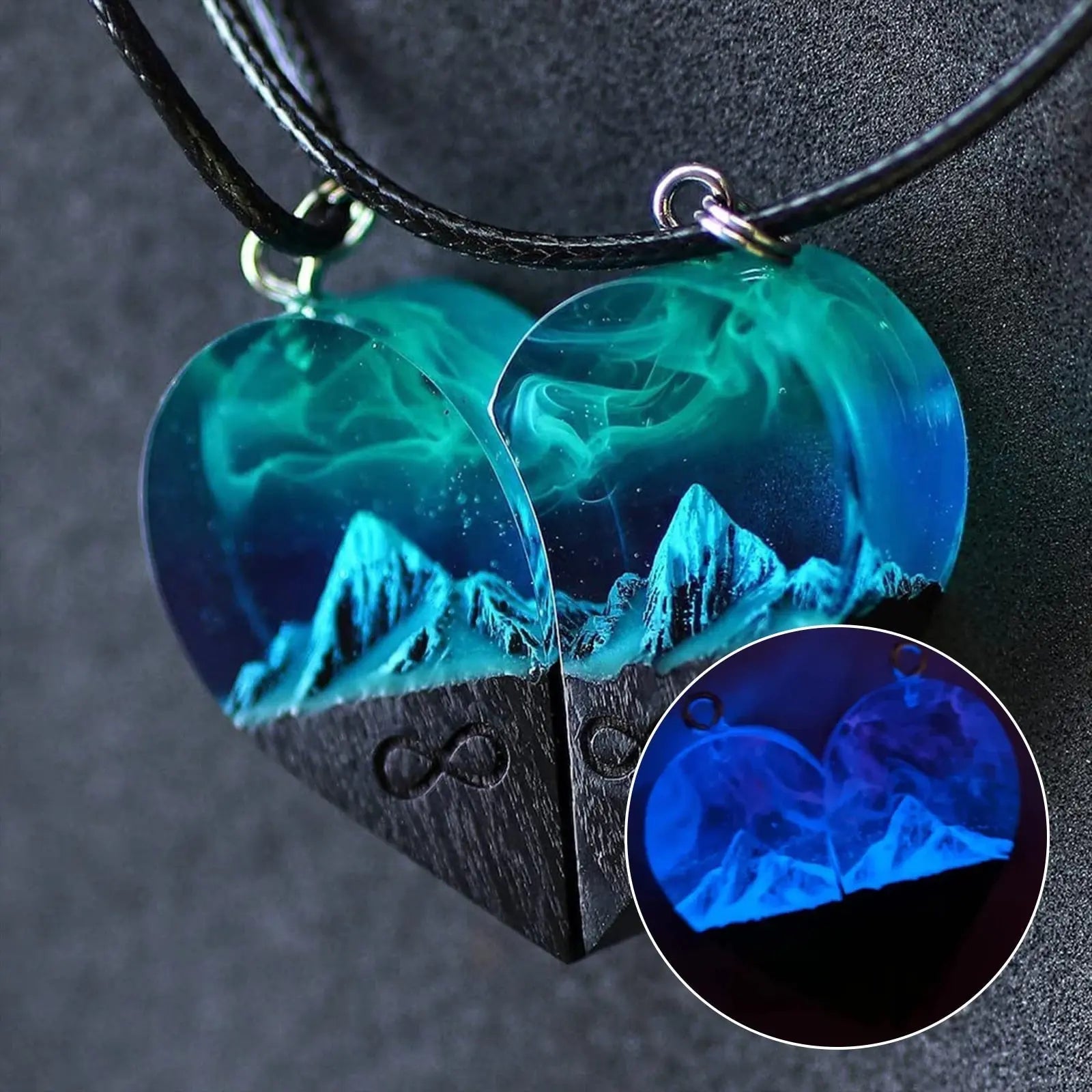 Epoxy Resin Necklace Wooden Pendant Mountains Heart Pendants Paired - Blade & Thread