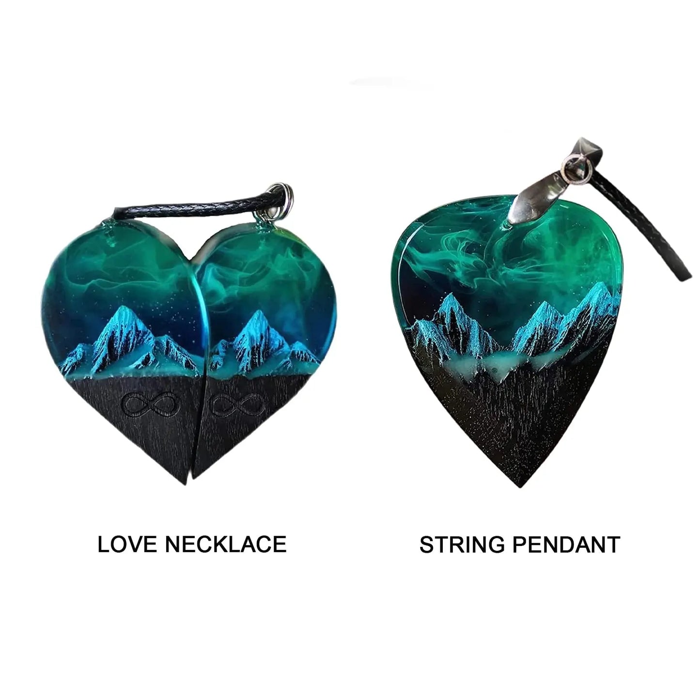 Epoxy Resin Necklace Wooden Pendant Mountains Heart Pendants Paired - Blade & Thread