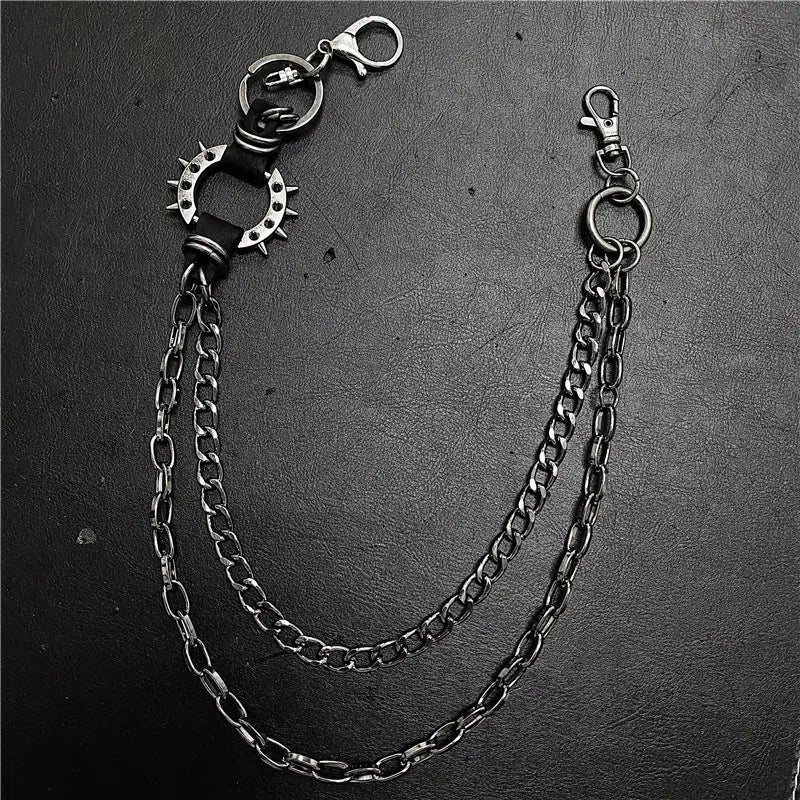 Exaggerated spiked retro trendy brand single loop pants chain - Blade & Thread